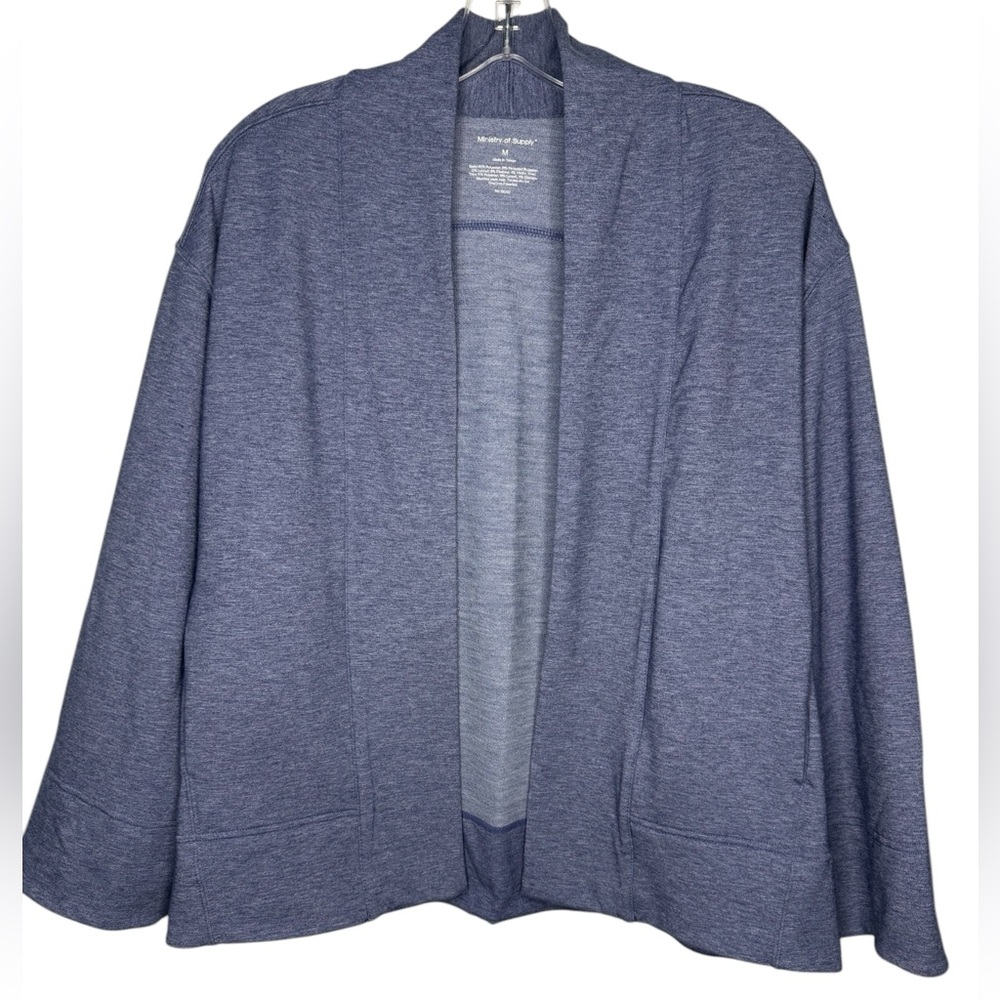 Ministry of Supply Women’s Fusion Terry Blue Open Front Cardigan - size Medium